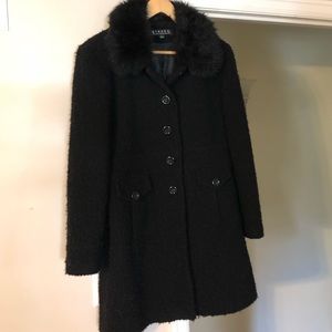 Black winter coat with faux fur neckline